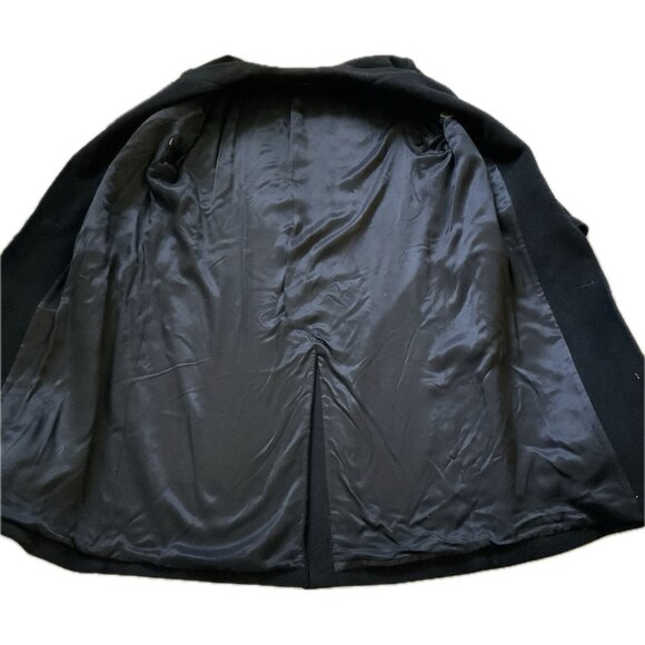 Wool Blend long overcoat Black mens Large? Pockets Lined Short Tailor Made in US - Picture 6 of 16